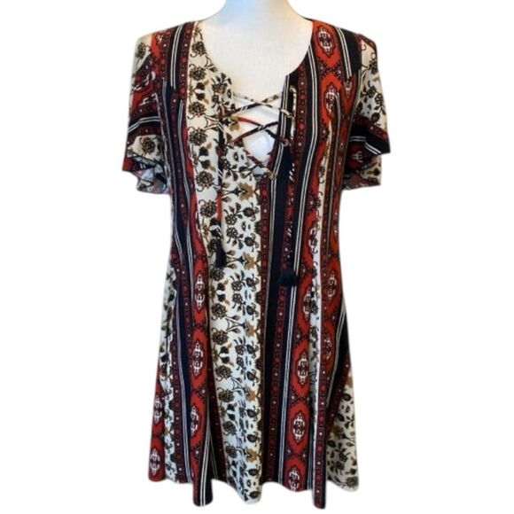 Show Me Your Mumu Matilda Patchwork Floral Lace Up Boho Mini Dress - Size XS - Picture 5 of 7